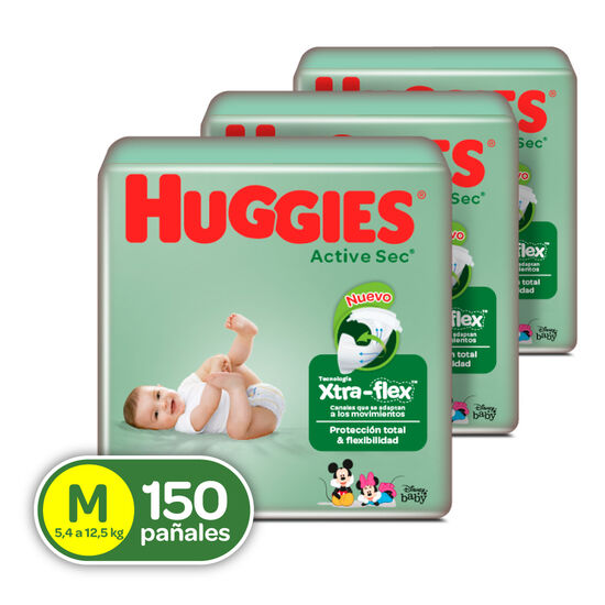 Combo Pañales Huggies Active Sec Etapa 2/M, 150 uds