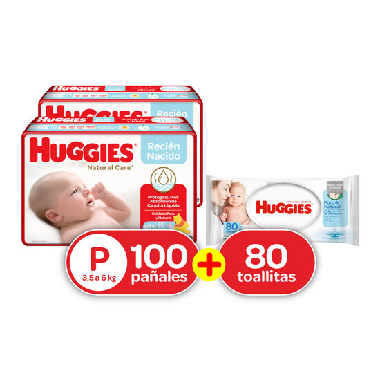 Combo: Pañales Etapa 1, 100uds+Toallitas Húmedas Puro y Natural 80uds
