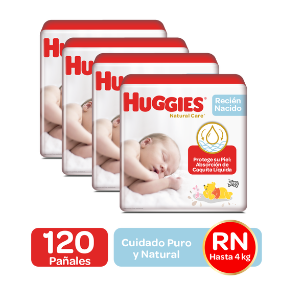Combo Pañales Huggies Natural Care Recién Nacido, 120uds