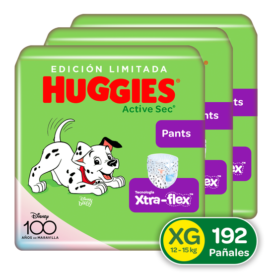 Combo Pants Huggies Active Sec  Etapa  4/XG,  192 uds (Edición Limitada)