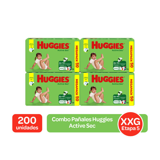 Combo Pañales Huggies Active Sec Etapa 5/XXG, 200 Uds