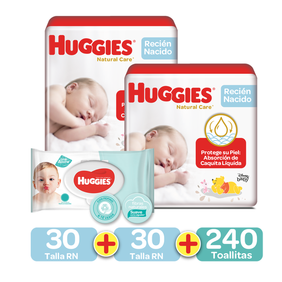 Combo Pañales Etapa 0, 60uds+Toallitas Húmedas 240uds