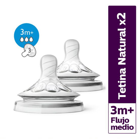 Tetina Natural Flujo Medio 3 Meses + x2 unidades Philips Avent SCF043/27