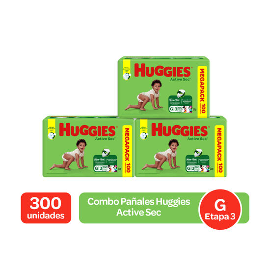 Combo Pañales Huggies Active Sec Etapa 3/G, 300 Uds