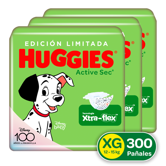 Combo Pañales Huggies Active Sec  Etapa  4/XG,  300uds (Edición Limitada)