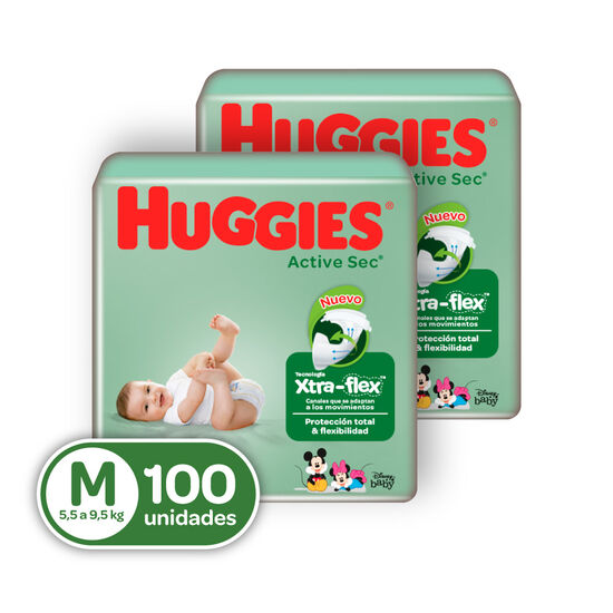 Combo Pañales Huggies Active Sec Etapa 2/M 100 uds