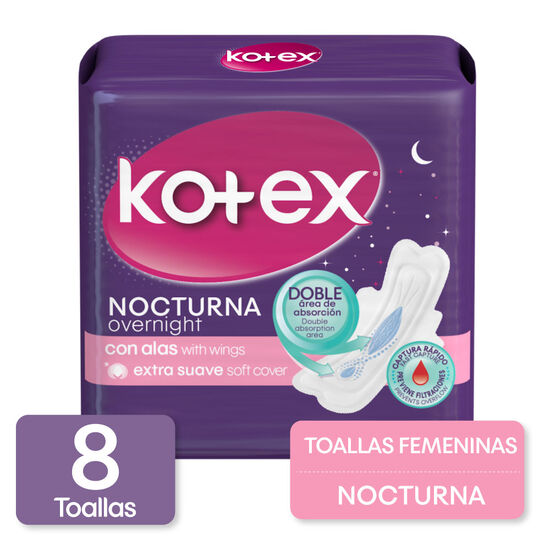 Toallas higienicas Kotex  nocturna con alas, 8 uds